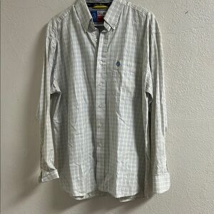 George Straight Wrangler White and Gray Casual Button Down Shirt‎